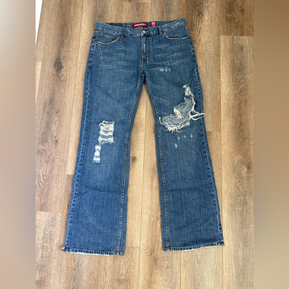 Early 2000’s Aeropostale Blue Flared Jeans with Distressed Details